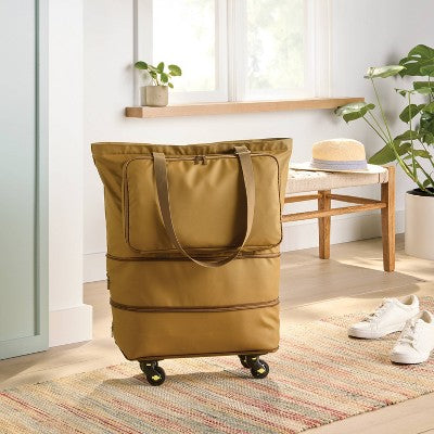 Collapsible Rolling Tote Brown - Brightroom