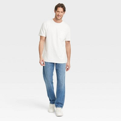 Men's Vintage Short Sleeve Pocket T-Shirt - Goodfellow & Co White XL: Heavyweight Cotton Crew Neck