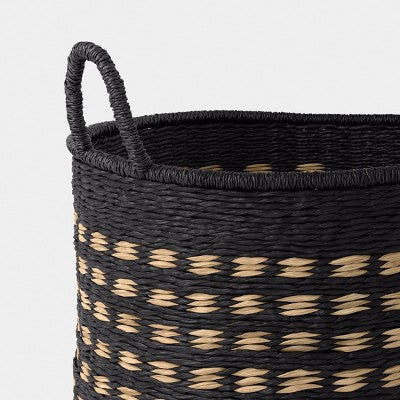 16" Pattern Woven Decorative Basket with Curved Handle Black/Natural - Threshold