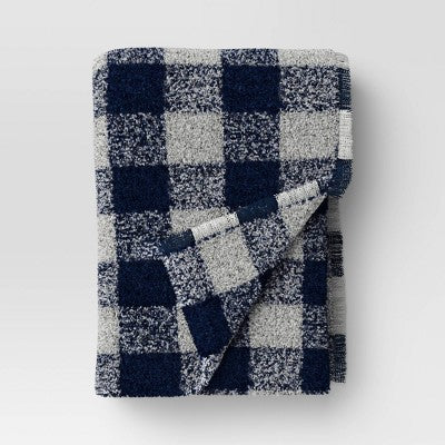 Cozy Woven Check Throw Blanket Navy/Gray - Room Essentials