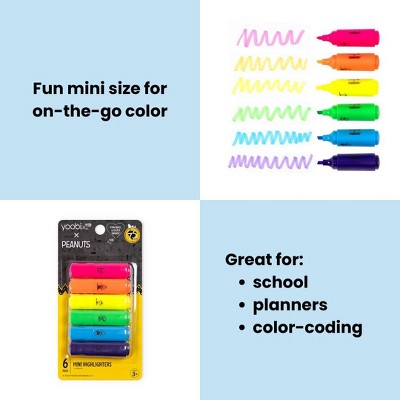 Yoobi 6pk Peanuts Highlighter Mini Snoopy Dance, School Supplies