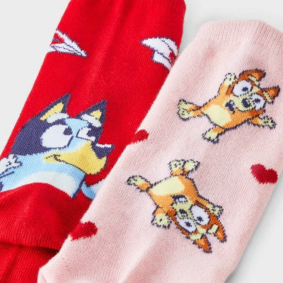 Women's Bluey Valentine's Day Giftable 2pk Crew Socks - Red/Pink 4-10