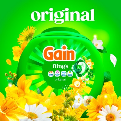 Gain Original Flings Laundry Detergents - 102ct: Paraben-Free, Bleach-Free, Concentrated, Child-Resistant Packaging