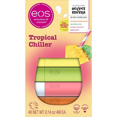 eos Limited Edition Lip Balm Variety Pack - Tropical Chiller - 0.56oz/4pk: Moisturizing, Clear, Stick, Lip Balm