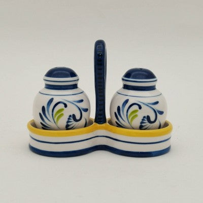 Muchoise Ceramic Salt & Pepper Shaker with Holder White/Blue