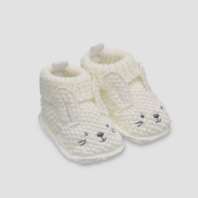 Carter's Just One You? Baby Knitted Slippers N' Bunny - White: Cotton Bootie Slippers, Pull-On, Soft Outsole, 0-3 Months