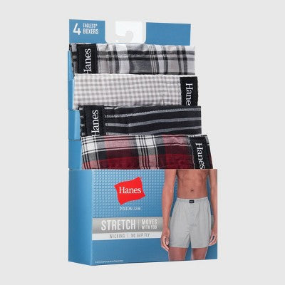 Hanes Premium Men's Stretch Woven Boxer 4pk Boxer Shorts - Red/Black/Gray L