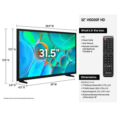 Samsung 32" HD H5000F 720p Smart LED TV: Wi-Fi, HDR10+, 60 Hz Refresh Rate (LOCAL PICKUP ONLY)