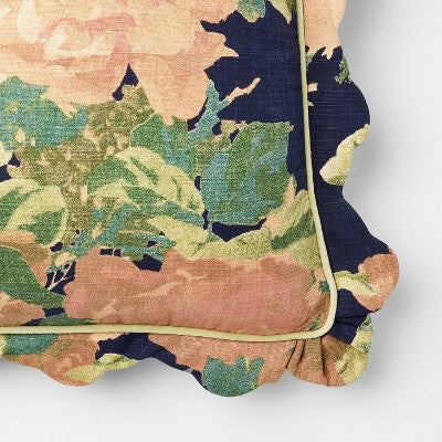Square Floral Bloom with Scallop Flange Throw Pillow Navy - Threshold designed with Studio McGee