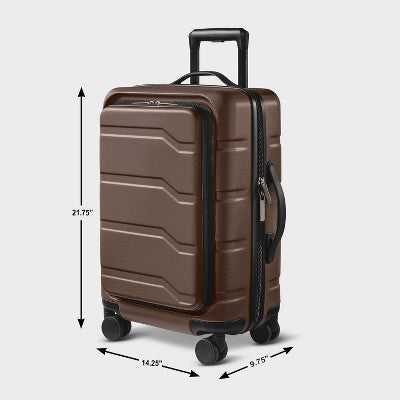 Hardside Carry On Spinner Suitcase with Front Pocket - Open Story Chocolate: Water-Resistant Luggage (LOCAL PICKUP ONLY)