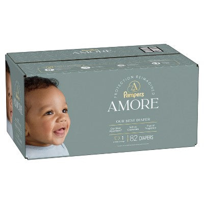Amore by Pampers Diapers Super Pack - Size 1 - 82ct: 8 to 14 lbs, Disposable, White