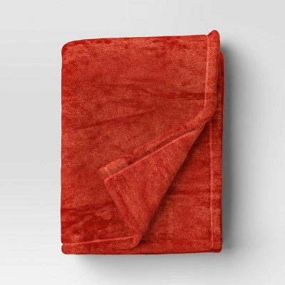 Solid Colored Plush Throw Blanket Red - Room Essentials