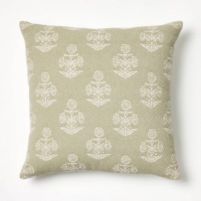 Woven Block Print Square Throw Pillow Light Sage/Cream - Threshold designed with Studio McGee: Cotton Jacquard, Indoor Use, Zippered