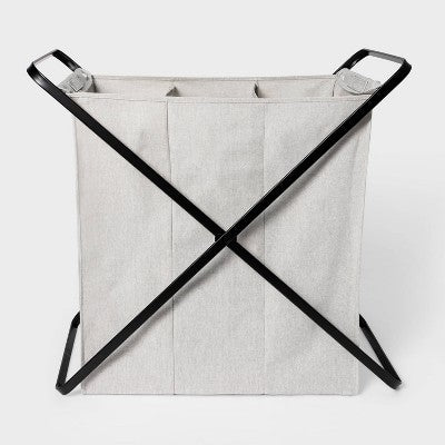 Folding X-Frame Triple Sorter Hamper Matte Black - Brightroom: Clothes Hamper with Removable Liner, 3 Compartments (LOCAL PICKUP ONLY)