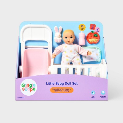 8" Little Baby Doll Set - Blonde Hair + Blue Eyes - Gigglescape: Plastic PVC Toy, 10 Pieces