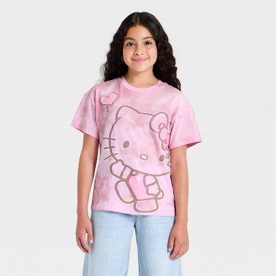 Girls' Hello Kitty Short Sleeve Washed Graphic T-Shirt - Pink XXL