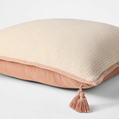 Oversized Square Cotton Linen Texture with Tassel Orange/Cream - Threshold designed with Studio McGee (LOCAL PICKUP ONLY)