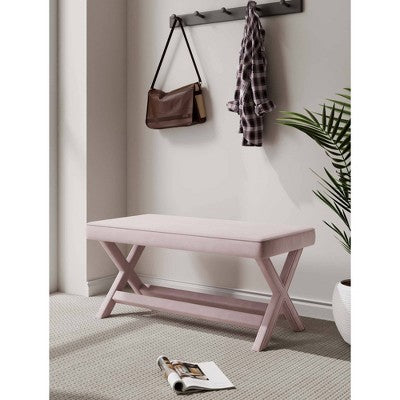 Manhattan Comfort Abigail Velvet Upholstered Double Ottoman Pink: Mid-Century Modern, No Assembly Required, Wood Legs (LOCAL PICKUP ONLY)