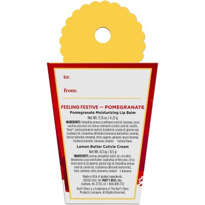 Burt's Bees Holiday Feeling Festive Gift Set - Pomegranate Lip Balm + Lemon Cuticle Cream - 16oz