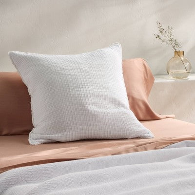 Euro 26''x26'' Textured Chambray Cotton Decorative Throw Pillow White - Casaluna: Indoor Square Pillow, Zipper Closure (LOCAL PICKUP ONLY)