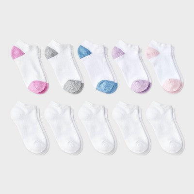Girls' 10pk Low Socks - Cat & Jack White S