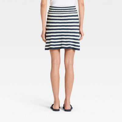 Women's Sweater Mini A-Line Skirt Universal Thread Navy Striped M