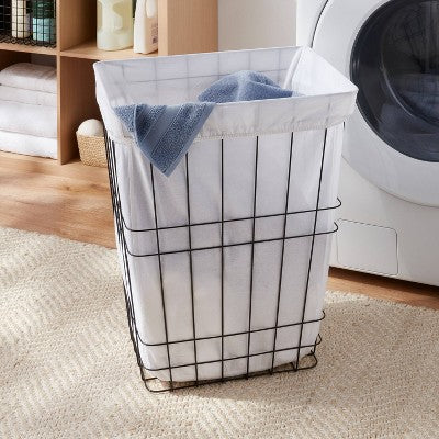 Rectangle Wire Laundry Hamper with Liner - Brightroom: Black Metal Clothes Sorter, 7000 Volume, No Assembly Needed (LOCAL PICKUP ONLY)