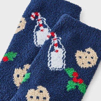 Women's Santa's Milk & Cookies Christmas Cozy Crew Socks - Wondershop Navy 4-10