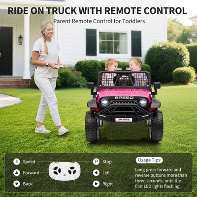 12V Kids Ride On Truck Car w/Parent Remote Control, 3 Speeds, Emergency Braking, LED Lights, Music & Horn, Kids Electric Vehicles for Kids, Rose (LOCAL PICKUP ONLY)