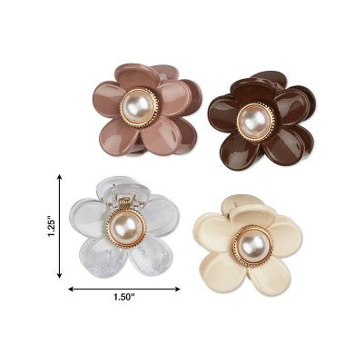 scunci be-u-tiful Pearl Embellished Floral Mini Claw Clips - Neutral - 4pcs