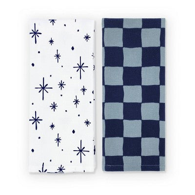 2pk Printed Dish Towels Snowflake and Checker - Bullseye's Playground