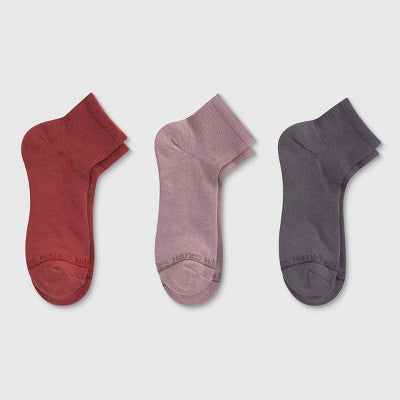 Hanes Originals Premium Men's SuperSoft Ankle Socks 3pk - Red/Mauve/Gray 6-12: Arch Support, Cushioned Sole