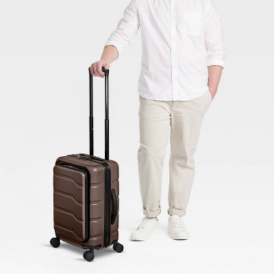 Hardside Carry On Spinner Suitcase with Front Pocket - Open Story Chocolate: Water-Resistant Luggage (LOCAL PICKUP ONLY)