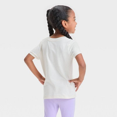Toddler Girls' Tree  T-Shirt  Beige 4 Crew Neck, Short Sleeve