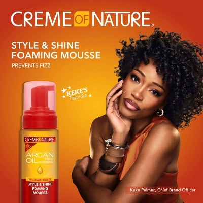 Creme of Nature Argan Oil Style and Shine Foaming Mousse - 7.0 fl oz: For Coily, Coarse, Curly Hair