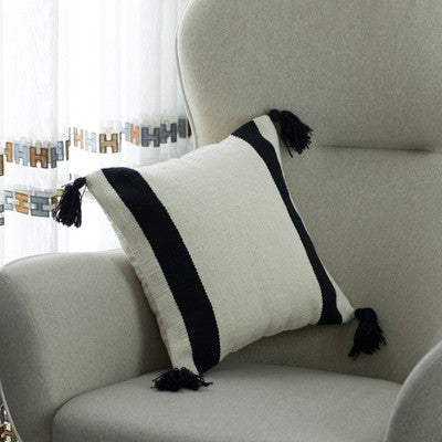 DEERLUX 16" Handwoven Cotton Throw Pillow Cover with Side Stripes, Black