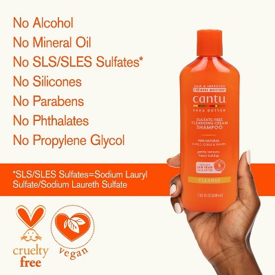Cantu Shea Butter Hair Cleansing Cream Shampoo - 13.5 fl oz: Vegan, Sulfate-Free, Coconut Scent, Daily Use