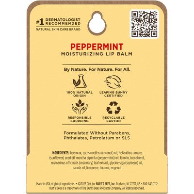 Burt's Bees Holiday Limited Edition Stocking Stuffer Moisturizing Lip Balm - Peppermint - 0.15oz: Paraben-Free, Sulfate-Free, Phthalate-Free