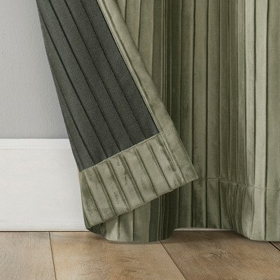 40"x84" Sun Zero Blackout Cascade Pleated Velvet Grommet Curtain Panel Sage Green: Modern Indoor Decor