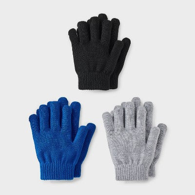Kids' 3pk Value Glove - Cat & Jack Gray/Black/Blue