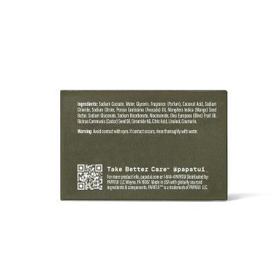 Papatui Men's Exfoliating and Hydrating Sulfate-Free Mango Butter, Avocado Oil and Ceramides Mini Bar Soap - Vanilla Shea - 1.4oz