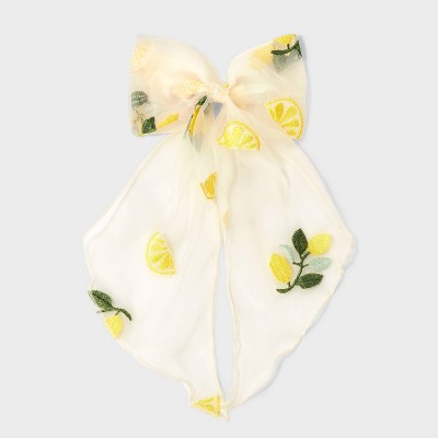Chiffon Lemon Bow Hair Barrette - A New Day Ivory/Yellow