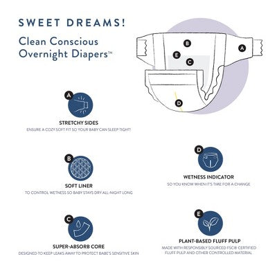 The Honest Company Clean Conscious Disposable Overnight Diapers Cozy Cloud + Star Signs - Size 4 - 48ct