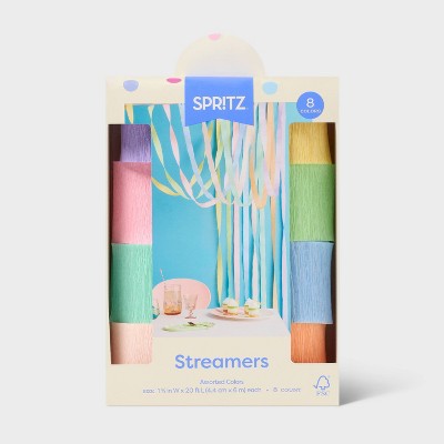 8pk Paper Pastel Rainbow Crepe Streamers - Spritz