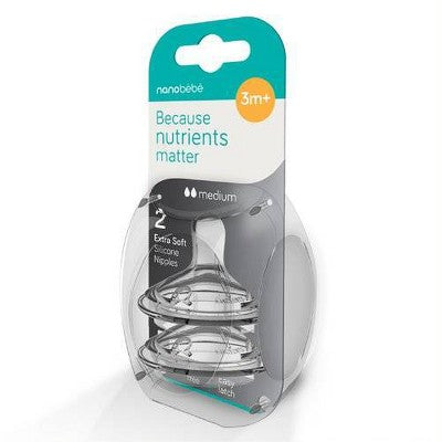 nanobebe 2pk Baby Bottle Silicone Nipple - Medium Flow