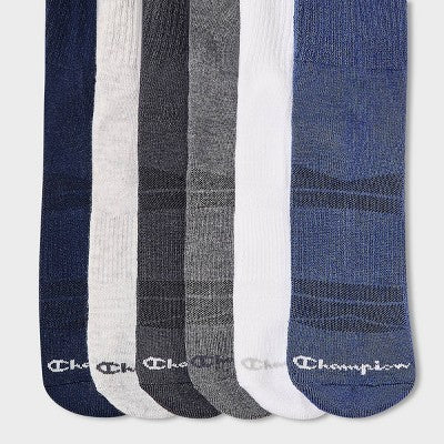 Champion Iconic Essentials Men's 6pk Cushion Crew Socks - Blue 6-12