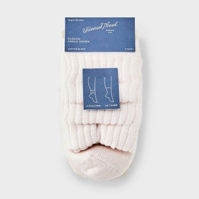 Women's Short Slouch 3pk Ankle Socks - Universal Thread Pink/Ivory/Oatmeal Heather 4-10: Cotton Blend, Tagless, Seamless Toe