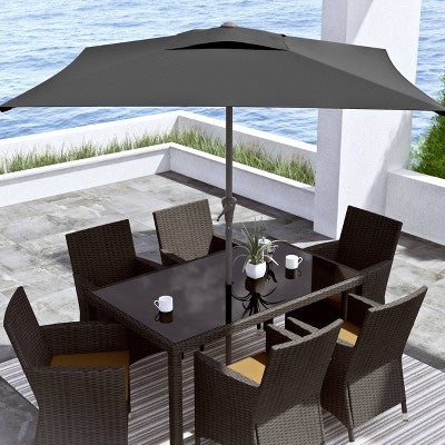 6.5'x6.5' Square Tilting Market Patio Umbrella Black - CorLiving: UV & Weather-Resistant, Crank Lift (LOCAL PICKUP ONLY)