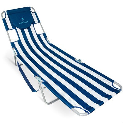 Ostrich 72" x 22" Chaise Lounge Portable Reclining Lounger, Outdoor Patio Beach Lawn Camping Pool Tanning Chair, Blue Stripe (LOCAL PICKUP ONLY)