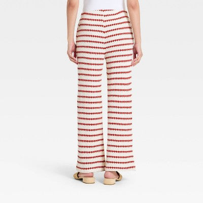 Women's Casual Textured Pull-On Pants - A New Day Cream/Red M